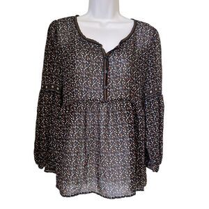 Max Studio Sheer Black Multicolor Long Sleeve empire Waist Blouse top sz M